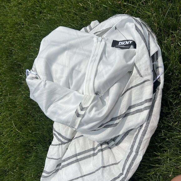 DKNY  Donna Karan Linen Stripe V-Neck Sleeveless Tie Waist Maxi Dress NWT size 2 - Picture 11 of 11